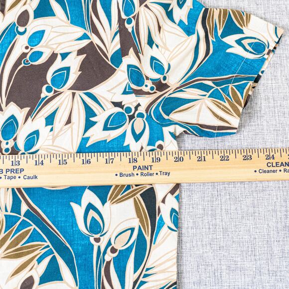 MR Turk Cropped Button up Shirt Abstract floral print blue brown M - Picture 7 of 7